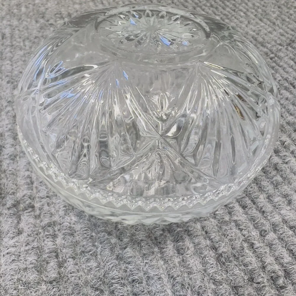 VTG KIG Malaysia Clear Glass Dish Bowl‎ Depression Style Candy Nut Lid Set Of 2